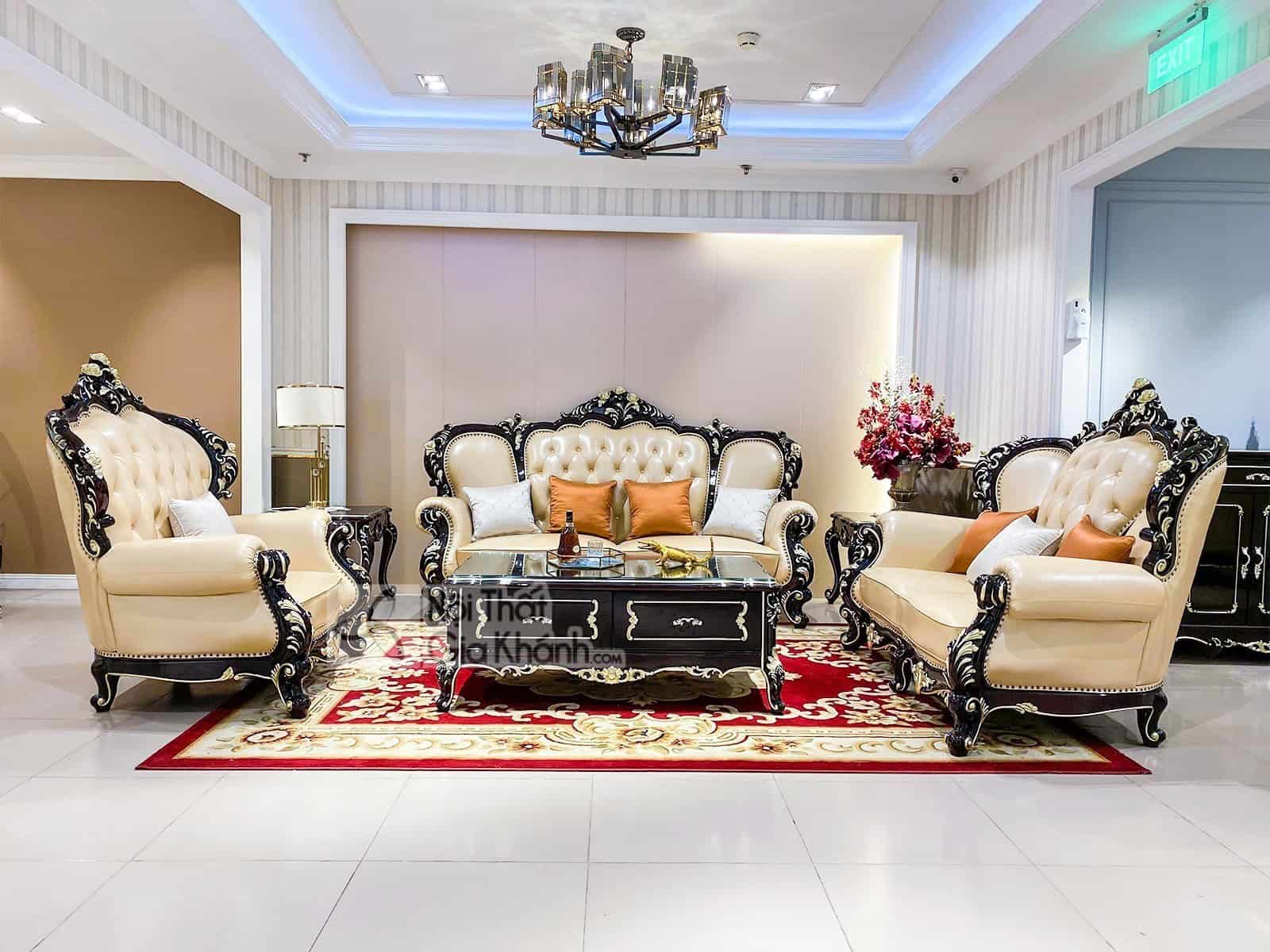 Bộ sofa da thật nhập khẩu phong cách cổ điển hoàng gia SB955G-123