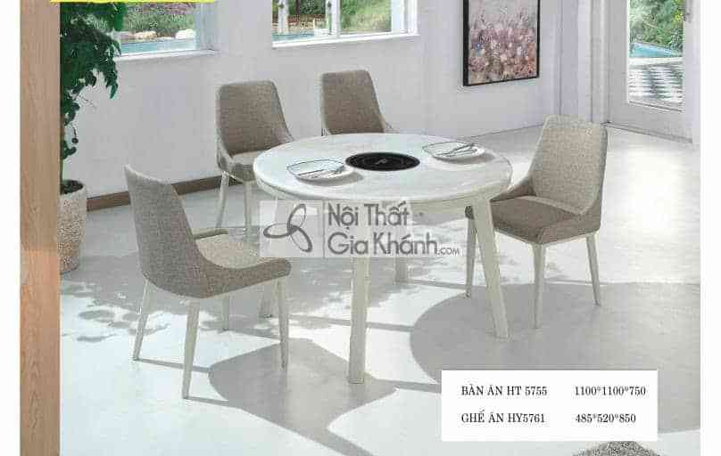 Bàn ăn tròn màu trắng mặt đá có bếp HT5755