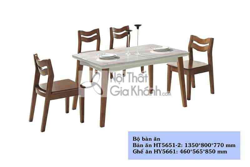 Bàn ăn 1m35 mặt đá công nghiệp chân gỗ nâu HT5651-2