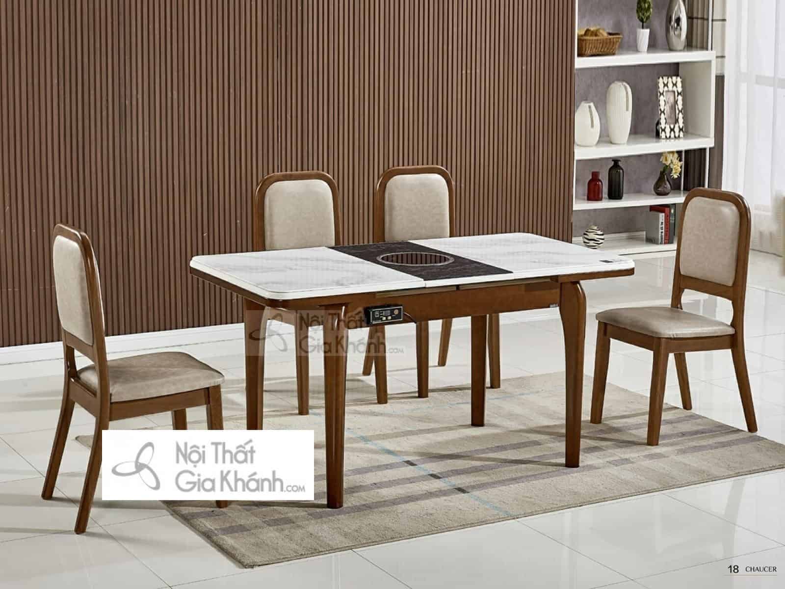 Mẫu bàn ăn mặt đá kết hợp với bếp từ