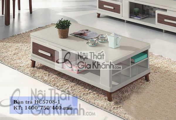 Bàn trà mặt kính nhập khẩu có ngăn kéo HC5708-1