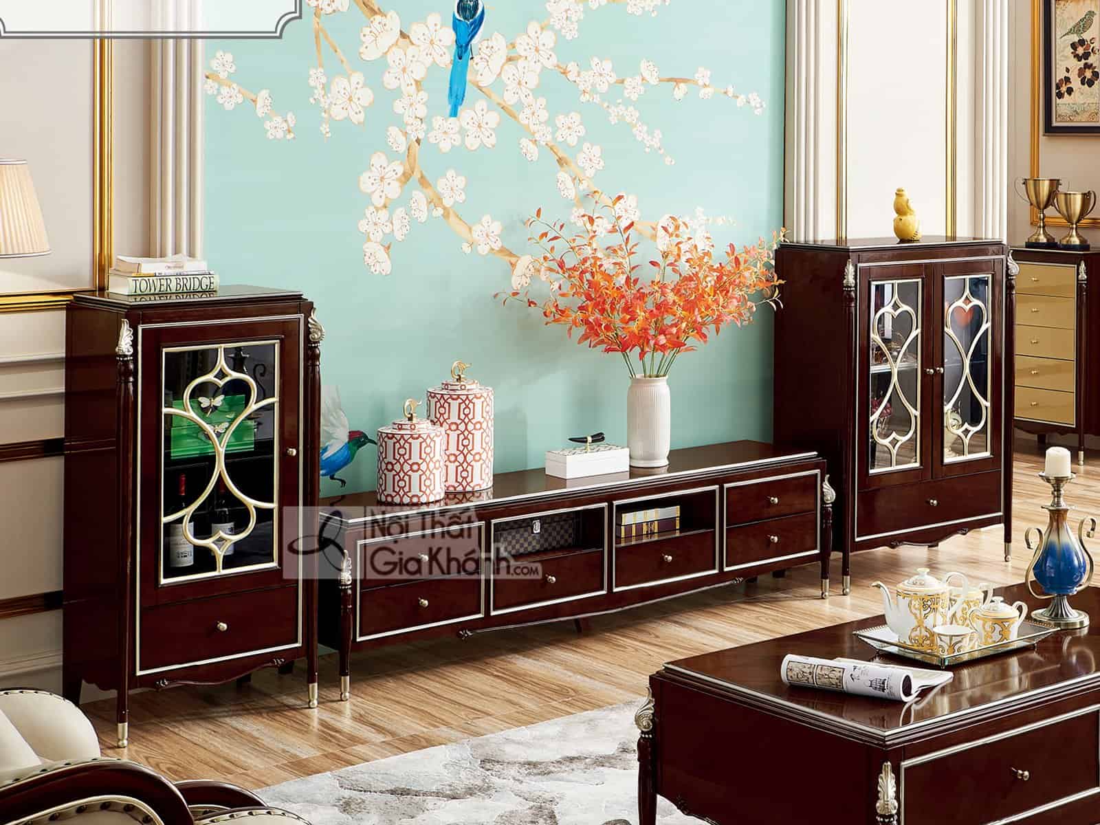 Bộ kệ tivi - tủ rượu gỗ phong cách tân cổ điển BK301