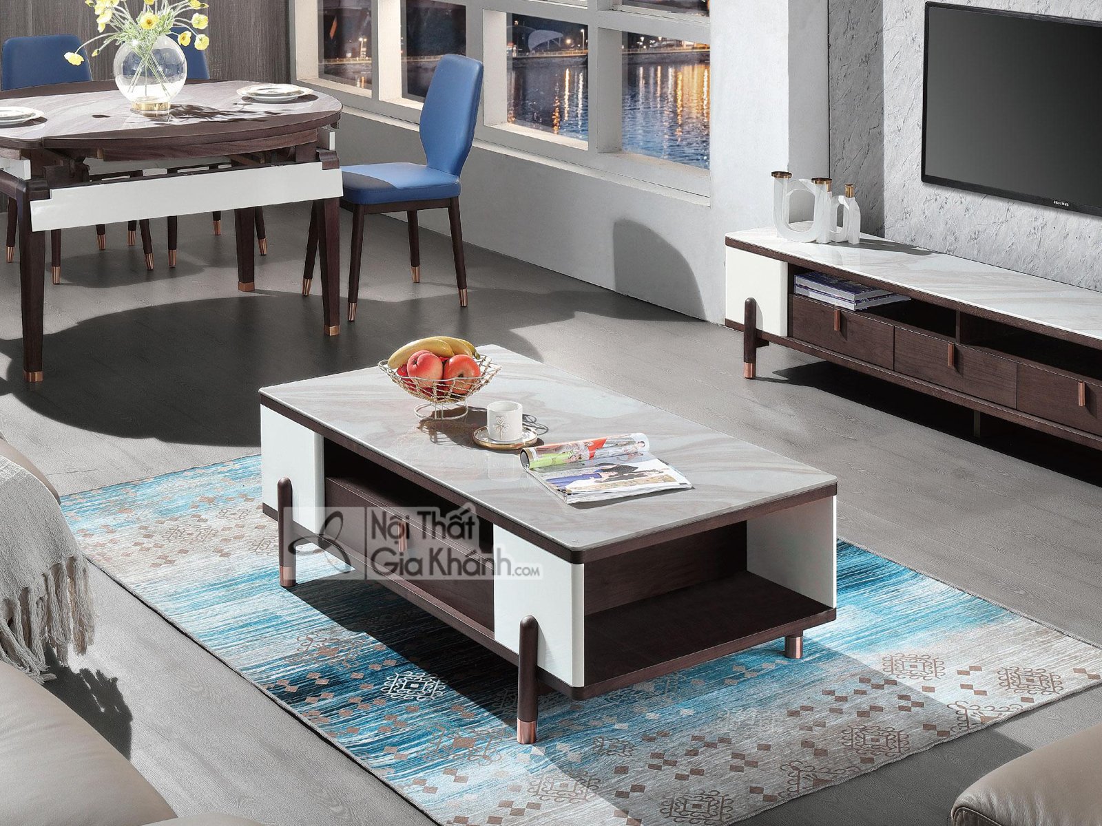 Bàn trà sofa mặt đá hiện đại BT1907+72D-128