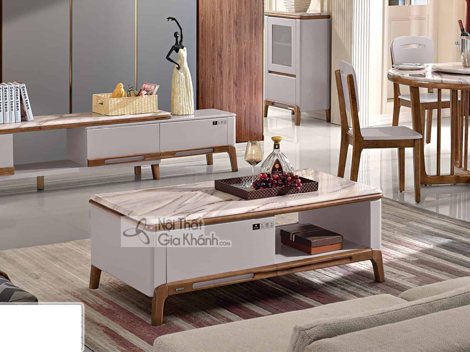 Bàn trà gỗ mặt đá đẹp cho phòng khách BT313D-13