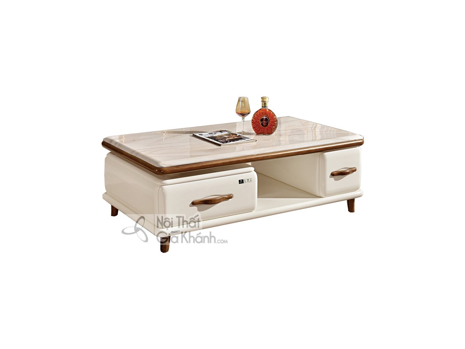 Bàn trà mặt đá khung gỗ hiện đại BT514D-14