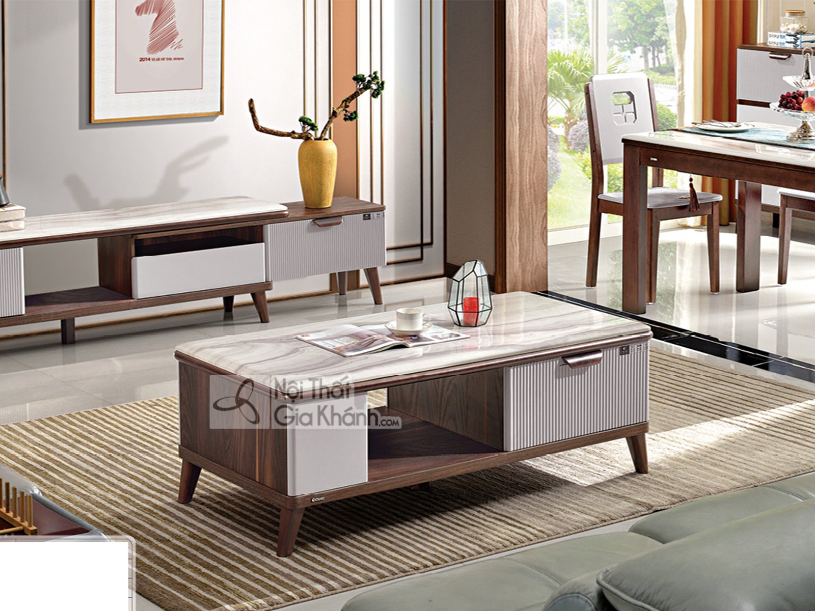 Bàn trà mặt đá cho phòng khách hiện đại BT713D-13