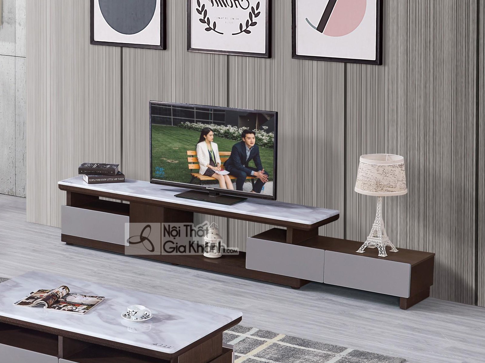 Kệ ti vi đẹp mặt đá cho phòng khách KT5935-2D
