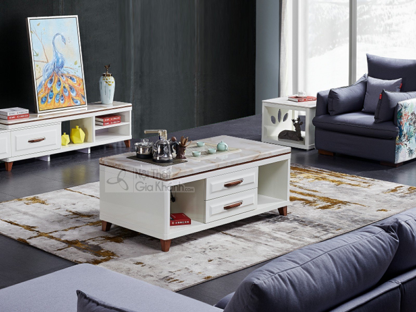 Bàn Trà (Bàn Sofa) Phòng Khách Mặt Đá Nhập Khẩu Cao Cấp BT811-1D-135