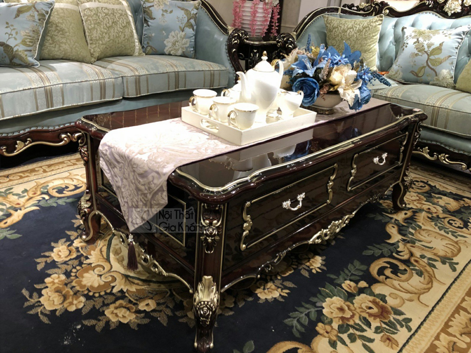 Bàn trà (Bàn Sofa) gỗ tân cổ điển cao cấp BTNK8801GG-14