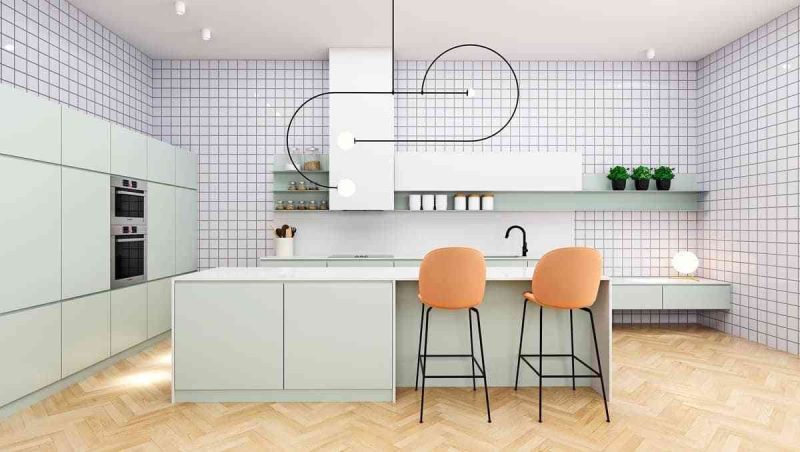 33 MẪU THIẾT KẾ NỘI THẤT PHÒNG BẾP 33 MẪU THIẾT KẾ NỘI THẤT PHÒNG BẾP - showroom noi that nhap khau Light green kitchen 800x452