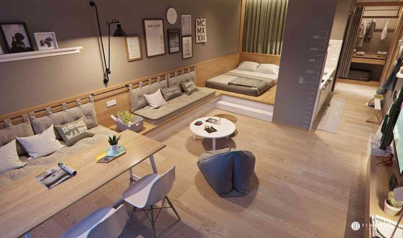 15 xu hướng thiết kế phòng khách với không gian nhỏ 15 xu hướng thiết kế phòng khách với không gian nhỏ - showroom noi that nhap khau earthy studio apartment design 800x473