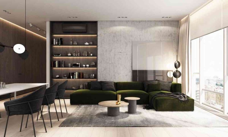 15 xu hướng thiết kế phòng khách với không gian nhỏ 15 xu hướng thiết kế phòng khách với không gian nhỏ - showroom noi that nhap khau sleek and stylish open floor plan apartment 800x480